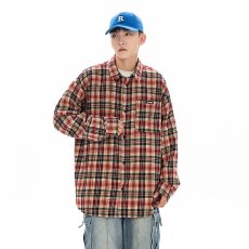 批发格子衬衫】复古侠魁撞色长袖男春<b class='q'>秋</b>季格子宽松纽扣衬衣情侣外套潮