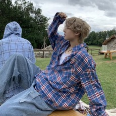 批发格子衬衫】长袖男侠魁2026春<b class='q'>秋</b>美式潮牌复古衬衣休闲百搭宽松外套