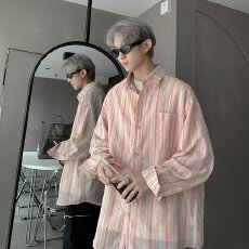 批发条纹衬衫】男春<b class='q'>夏</b>侠魁多巴胺穿搭长袖衬衣潮牌休闲高级感薄款外套