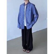 批发格子衬衫】春<b class='q'>秋</b>侠魁美式复古防晒外套长袖衬衣男宽松高级感百搭潮