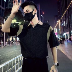 批发夏季發財<b class='q'>短袖</b>POLO衫男潮流设计感小众V领<b class='q'>T</b><b class='q'>恤</b>新款潮牌痞帅半袖上衣