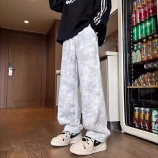 批发230克单层华棉扎染】春秋二旭时尚宽松男士直筒<b class='q'>休闲</b>裤子长裤情侣