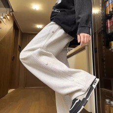 批发300克华棉复牛奶丝】<b class='q'>休闲</b>二旭春秋宽松运动卫裤排扣直筒长裤子男