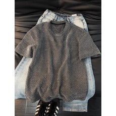 批发银丝斜纹】美式常青树圆领短<b class='q'>袖</b>男款夏季小香风重磅正肩t恤<b class='q'>半截</b><b class='q'>袖</b>