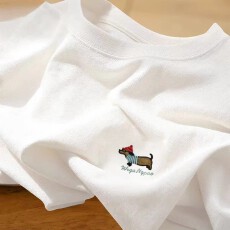 批发时尚韩版刺绣<b class='q'>短袖</b>T恤男女夏季潮牌ins休闲宽松腊肠狗绣花体恤<b class='q'>情侣</b>