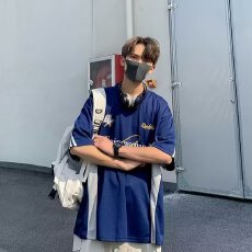 批发网银刺绣包边】短<b class='q'>袖</b>揭潮坊t恤男夏季宽松五分<b class='q'>袖</b>ins简约印花<b class='q'>上衣</b>潮