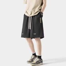 批发2026港枫街夏季短裤男字母刺绣痞帅直筒五分裤休闲裤子男款中裤