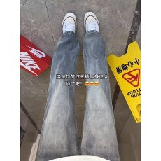 美式恒潮高街cleanfit竹节纹牛仔裤男春秋百搭潮直筒微喇vibe裤子