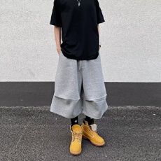 华棉350克街头TT复古阔腿七分卫裤男女春夏潮牌休闲运动短裤