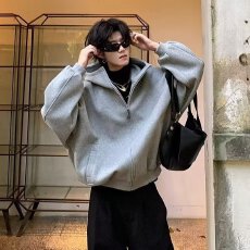 原版1比1重磅460华棉春秋搭配拉链连帽卫衣男宽松情侣百搭帽衫