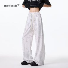 美式欧派星扎染脏脏休闲裤男春秋篮球高街直筒运动长裤学生痞帅