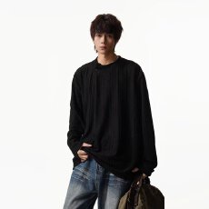 批发老钱风常青树针织卫衣<b class='q'>男</b>春秋痞帅慵懒风不规则领口设计感长袖T恤