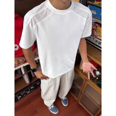 索罗那网格拼接短袖缘创t恤男圆领拼接休闲运动体恤男夏季上衣