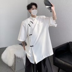 国风衬衫短袖男极 致百搭夏季薄款宽松休闲五分袖衬衣外套情侣