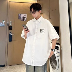 衬衫短袖男极 致百搭夏季薄款日系宽松休闲五分袖衬衣外套情侣