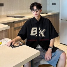 印花衬衫短袖男极 致百搭夏季薄款宽松休闲五分袖衬衣外套情侣