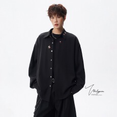 刺绣衬衫新中式招财男装高级感痞帅春秋长袖衬衣开衫dk翻领外套