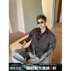 批发假两件毛衣美式發財复古风拼接衬衫领cleanfit针织衫开衫外套<b class='q'>男</b>