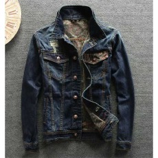 怀旧牛仔外套男高街春秋短款破洞修身服复古衣怀旧夹克蓝色褂子
