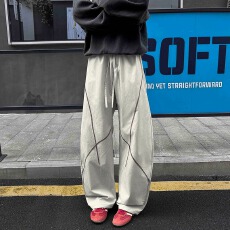 批发【立体包边塔丝隆复网】裤子男奢路直筒2026春夏垂坠感弯刀阔腿裤