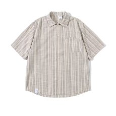 棉麻布条纹衬衫青年南风街区古着感衬衣男夏季复古短袖上衣情侣