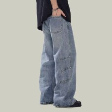 百搭淘潮春夏季潮流美式复古水洗直筒牛仔裤男简约慵懒无品牌潮流