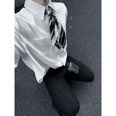 刺绣领衬衫春秋二罗花领白色衬衫男女长袖宽松免烫西装内搭衬衣