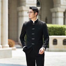 五个扣西装男士二罗立领西服修身新中式中山装结婚伴郎婚礼服