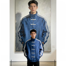 三杠夹克文艺二罗气质原宿潮流新中式OVERSIZE宽松立领外套男