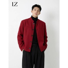 西装新中式二罗男装垫肩立领外套高级感痞帅短款修身夹克西服春