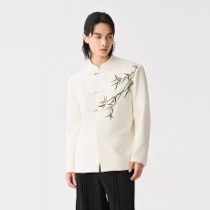 批发【刺绣竹叶西装新中式二罗西装成人礼礼服<b class='q'>男</b>高端轻奢金竹刺绣<b class='q'>西服</b>