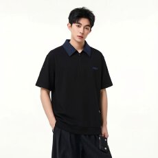 批发潮牌气质<b class='q'>短袖</b><b class='q'>衬衫</b>领POLO衫<b class='q'>男士</b>夏季半拉链翻领上衣服休闲痞帅T恤