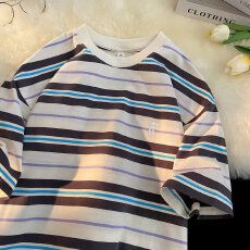 批发仿棉条纹】2026博先森夏季情侣短袖T恤<b class='q'>男</b>女打底衫国潮半袖衫上衣