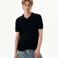 批发<b class='q'>针织衫</b>】老钱风魔王条纹针织短袖T恤男女夏编织坑条V领POLO衫时尚