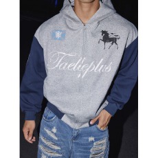 批发华棉复合350克刺绣】小马黑衣字母连帽卫衣男女宽松休闲情侣外套