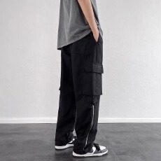 休闲裤男士潮男品味夏季直滑板裤美国覆古高街男士时尚拉链裤子