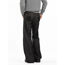 批发原牛古致13盎司百搭微喇牛仔裤男女通勤直筒神裤刺绣高街长裤