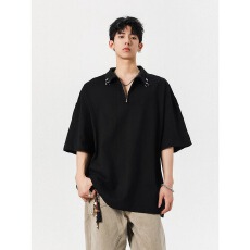 批发【拉链POLO】短<b class='q'>袖</b>潮男品t恤男士夏季新款美式cleanfit重磅<b class='q'>半截</b><b class='q'>袖</b>