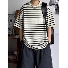 批发条纹五分袖】短袖搭配师T恤<b class='q'>男</b>女2026夏季宽松半袖上衣百搭<b class='q'>体恤</b>衫