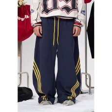 批发高质量阔腿+熨烫】三条杠港潮薄款裤子男工装伞兵裤宽松运动休闲