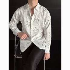 全棉镂空日系乐盛兴立体长袖衬衫男春秋设计感痞帅刺绣衬衣外套