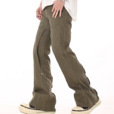 纯棉工装裤美式热潮星球微喇休闲裤男纯色设计感复古长裤情侣