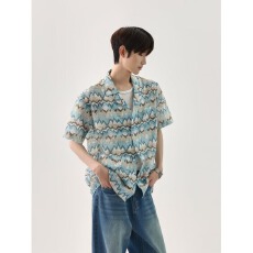 批发原版质量】夏季二浩度假风花色树叶<b class='q'>短袖</b><b class='q'>衬衫</b><b class='q'>男士</b>宽松棉麻<b class='q'>衬衣</b>外套