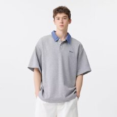 批发美式不同流简约撞色格子拼接短袖t恤男夏季新款POLO领上衣体恤衫