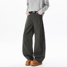 原版水洗棉美式高街弯刀休闲裤男褶皱直筒裤子春夏阔腿工装裤