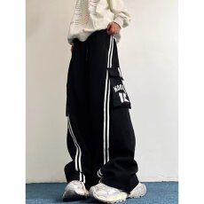 华棉复合330克原版条纹大口袋美式龍盛工装裤休闲裤宽松弯刀裤