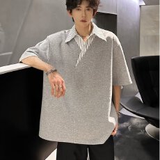 批发高质量 曼巴棉250克】假两件气质polo领短袖男夏宽松情侣半袖<b class='q'>T</b><b class='q'>恤</b>