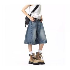 原版质量休闲直筒牛仔中裤男女夏季薄款宽松显瘦阔腿五分牛仔裤