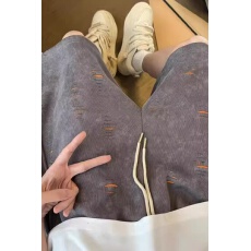 原版激光美式高街破洞短裤男夏季运动休闲破坏设计感5五分裤子