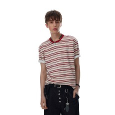 批发条纹55棉45涤纶】圆领前言日记短袖<b class='q'>T</b><b class='q'>恤</b>男女夏宽松休闲撞色上衣潮